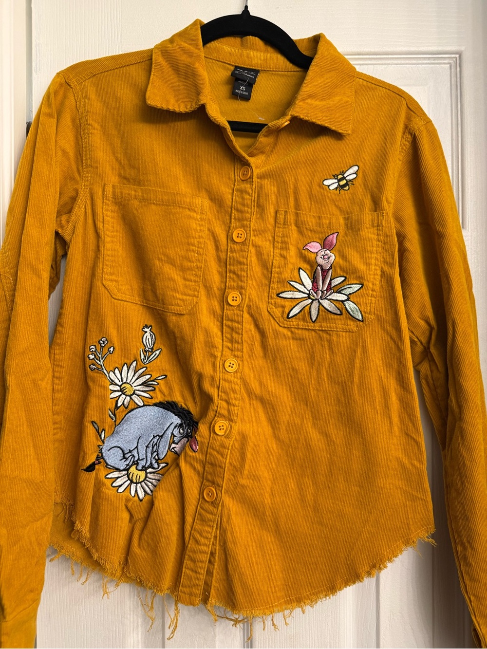 Disney Mustard Corduroy Button-Down Shirt with Embroidered Characters